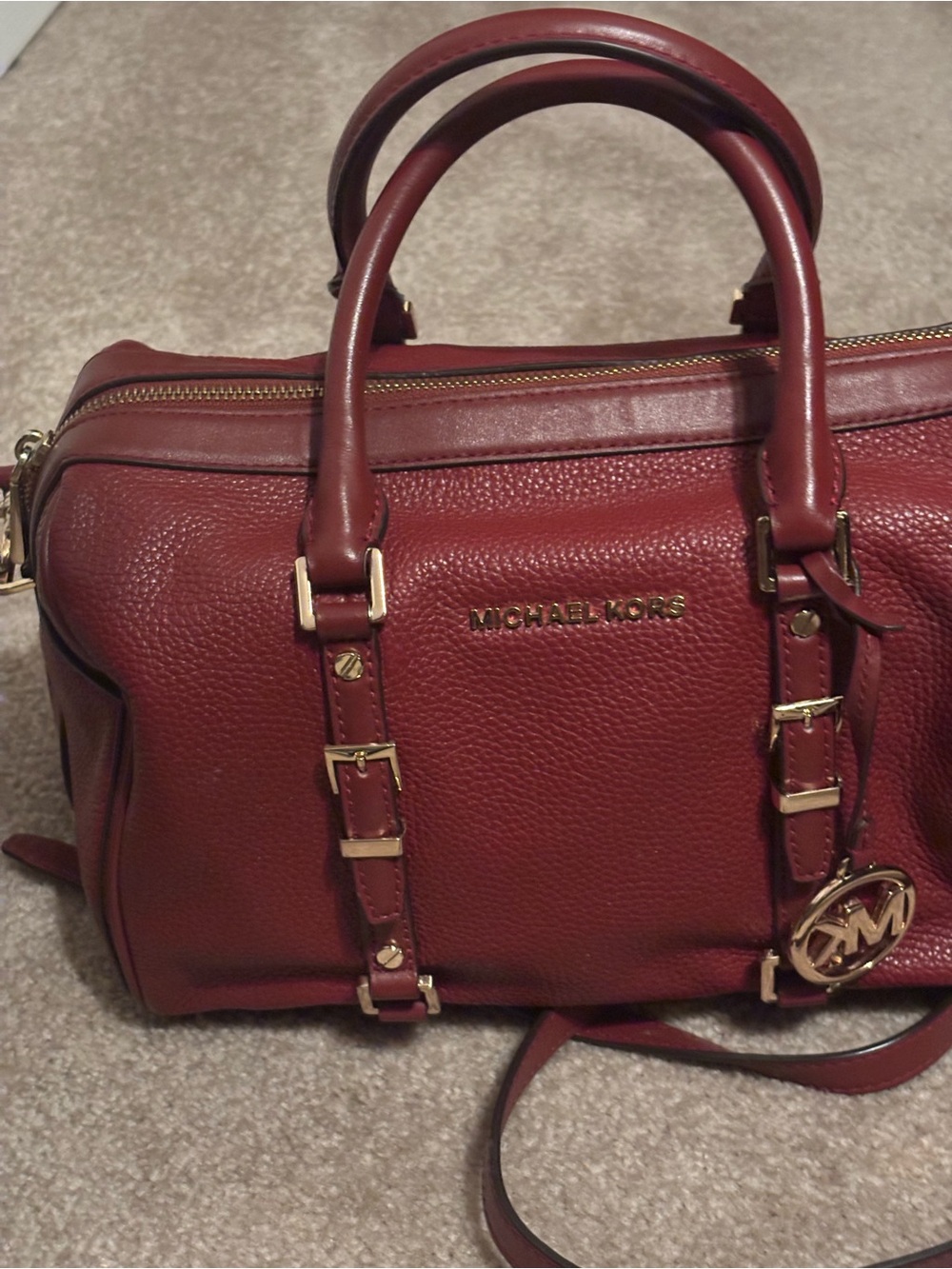 Michael Kors Burgundy Leather Satchel with Gold Hardware